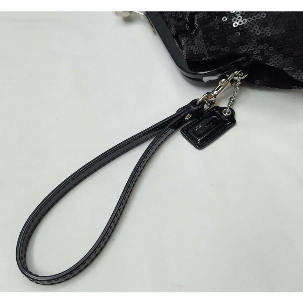 Coach Black Sequin Kisslock Framed Large Evening Clutch - Wristlet - Picture 7 of 14